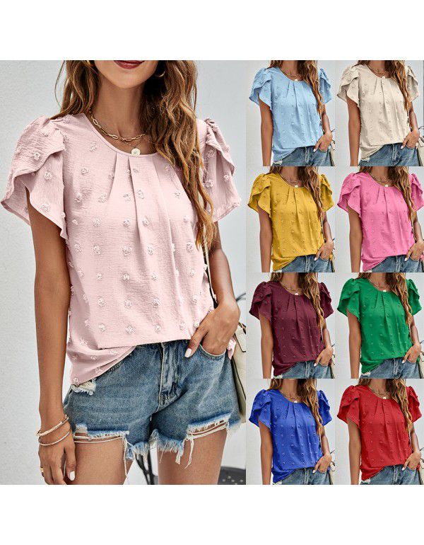 Summer New Round Neck Casual Tulip Sleeve T-shirt ...