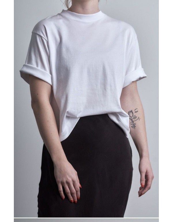 Cotton Crew Neck Loose Short Sleeve Personality T-shirt Loose Cuffs Cover the Body Slim Loose Fit 