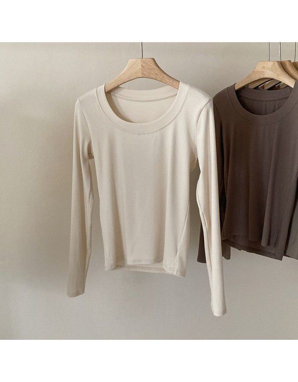 Simple round neck long-sleeved t-shirt for women in spring 