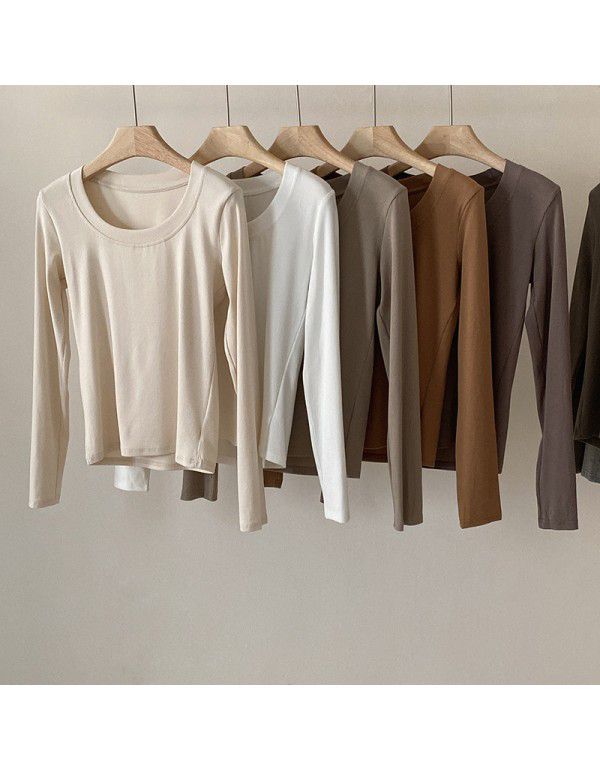 Simple round neck long-sleeved t-shirt for women i...