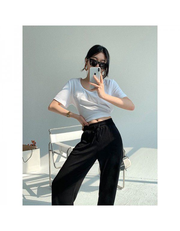 Commuter U-neck suit t-shirt looks thin cotton t-shirt female 