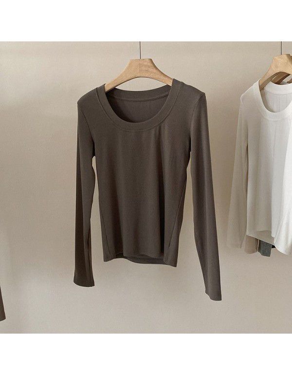 Simple round neck long-sleeved t-shirt for women in spring 