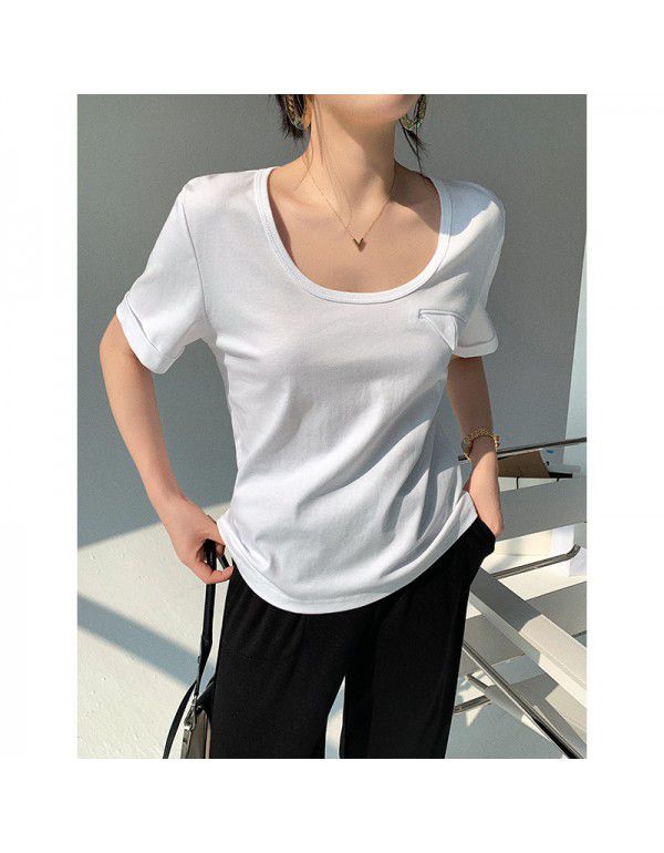 Commuter U-neck suit t-shirt looks thin cotton t-s...