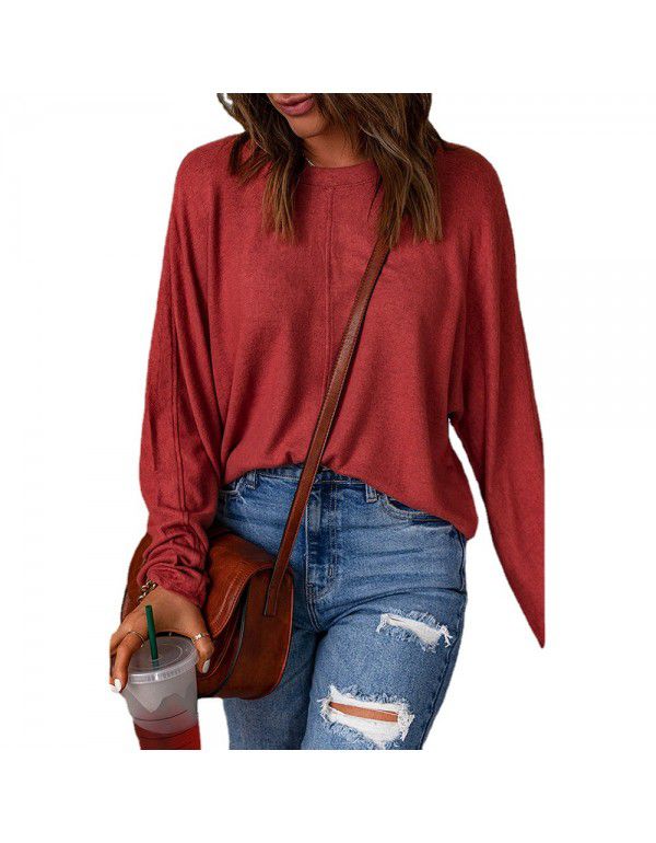 Red patchwork long-sleeved top for women's casual ...