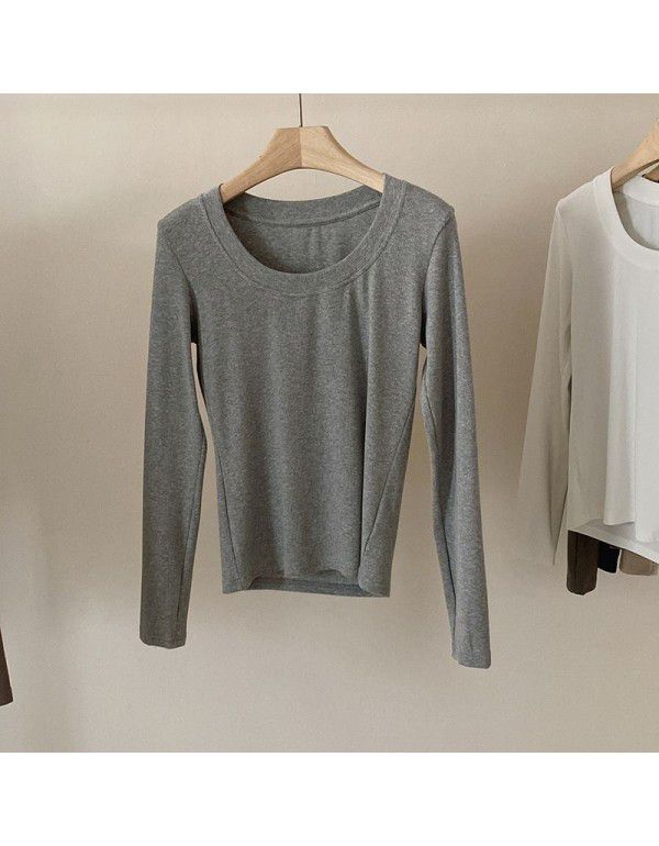 Simple round neck long-sleeved t-shirt for women in spring 