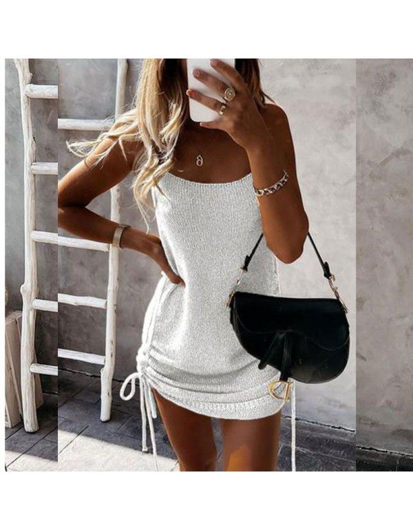 New Spring/Summer Sexy Strap Drawstring Mid Waist Skinny Open Back Dress for Women