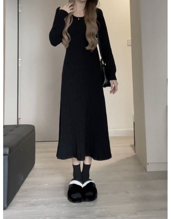 French Long Sleeve Knitted Dress Women's Autumn and Winter New Style Underlay Soft Hepburn Sweater Skirt