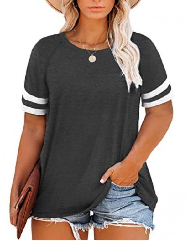 Amazon New Women's Plus Size Top Summer V-neck Raglan Sleeve T-shirt Pocket Style