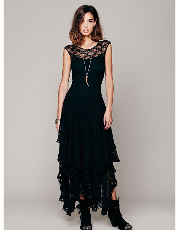 European station fashion women's popular irregular high and low lace skirt sexy long dress 