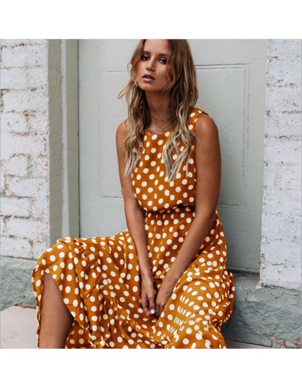 Polka Dot Dress Spring/Summer Fashion Print Polka Dot Round Neck Tank Dress Dress Dress Long Dress