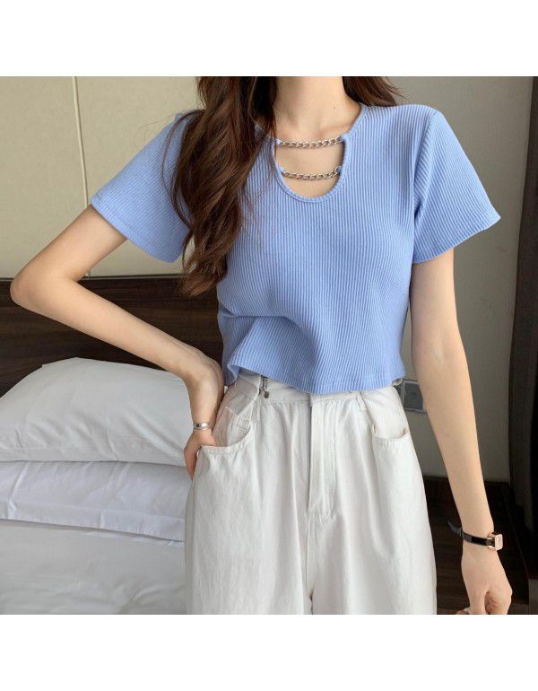 Summer Design Short Top Dress Women's New Short Sleeve T-shirt Wear with High Waist Sweet Spicy Girls