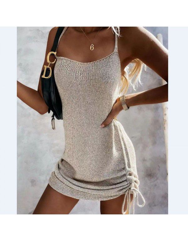 New Spring/Summer Sexy Strap Drawstring Mid Waist Skinny Open Back Dress for Women