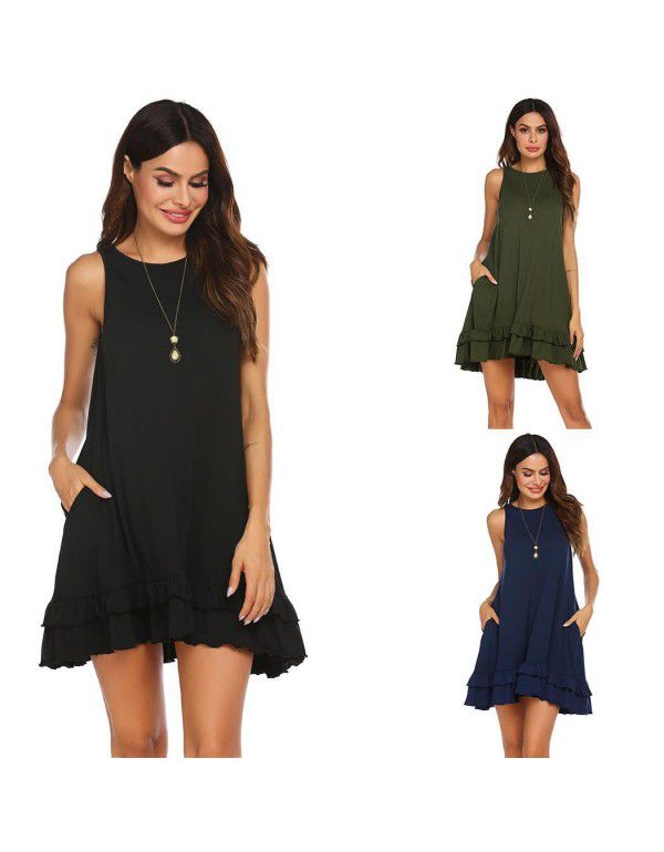 Popular Summer Women's Fashion Women's Dress Double Bottom Ruffled Sleeveless Dress