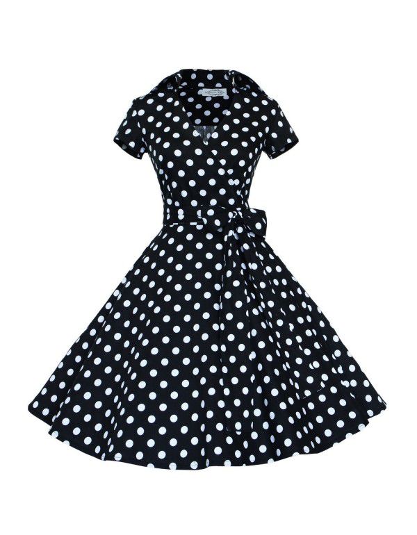 Women's 50s Hepburn French polka dot dress