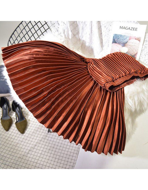 Pleated Skirt Half Skirt Autumn and Winter New Chic High Waist Vintage Hong Kong Style Fashion Half Skirt Women's Winter