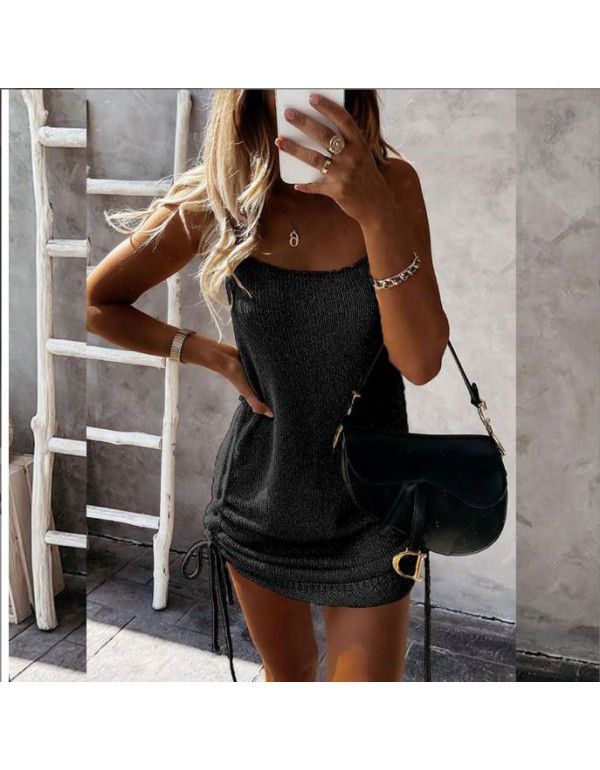 New Spring/Summer Sexy Strap Drawstring Mid Waist Skinny Open Back Dress for Women