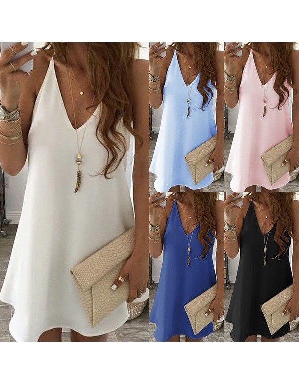 Women's chiffon suspender V-neck large swing dress