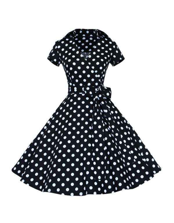 Women's 50s Hepburn French polka dot dress