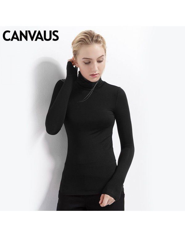 European station large women's autumn long-sleeved T-shirt women's solid color high-necked modal bottom blouse women's autumn top 