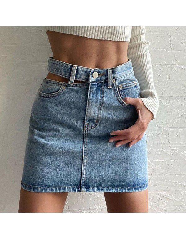 Hollow out Denim Skirt High Waist Slim Casual Wrapped Hip Denim Skirt Short Skirt Women