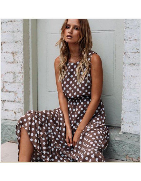 Polka Dot Dress Spring/Summer Fashion Print Polka Dot Round Neck Tank Dress Dress Dress Long Dress