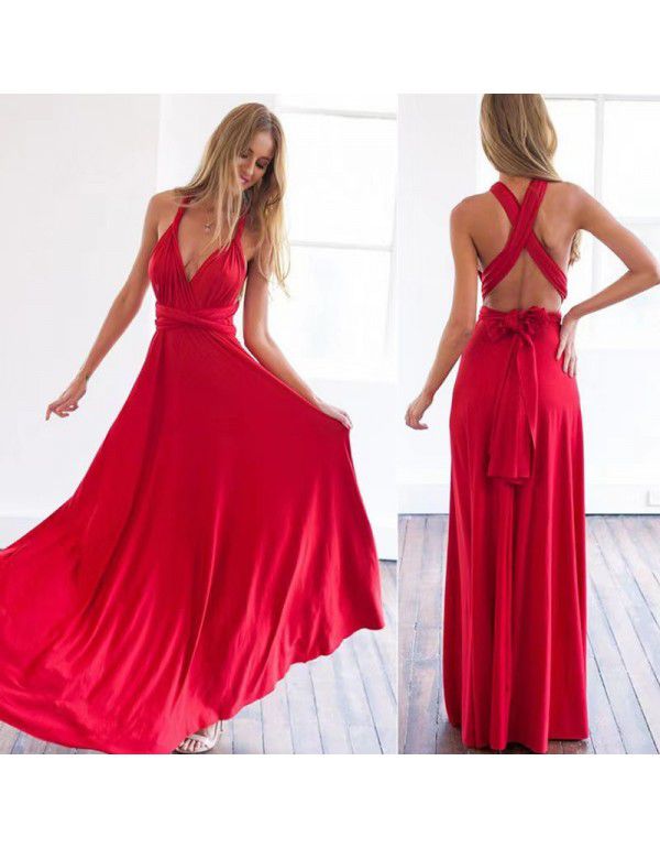 European and American Solid Color Diversified Dresses Sexy Lace Red Dress Long Dress