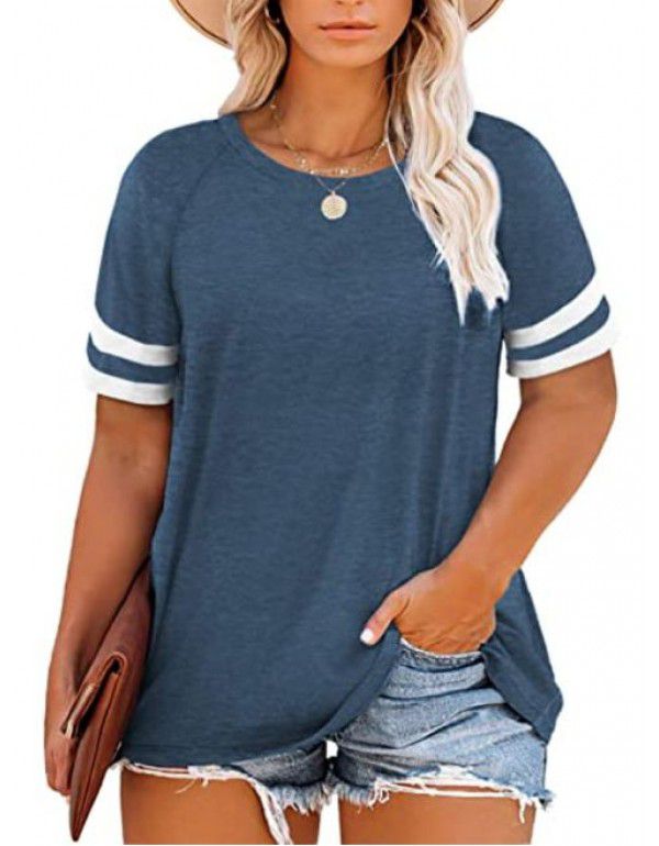 Amazon New Women's Plus Size Top Summer V-neck Raglan Sleeve T-shirt Pocket Style