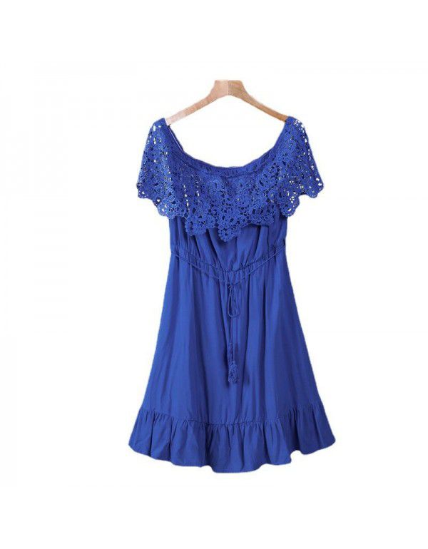 Shi Ying Summer New Lace Short Sleeve Large Size Dress Solid Line Neck Skirt