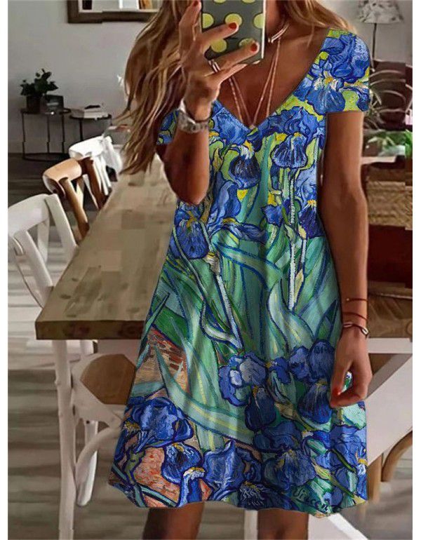 NEW DRESS PRINTED V-NECK FITTED DRESS