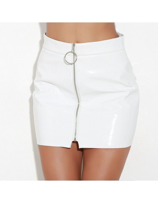 Circular Zipper Skirt High Quality Shiny Leather PU Slim Fit Skirt 