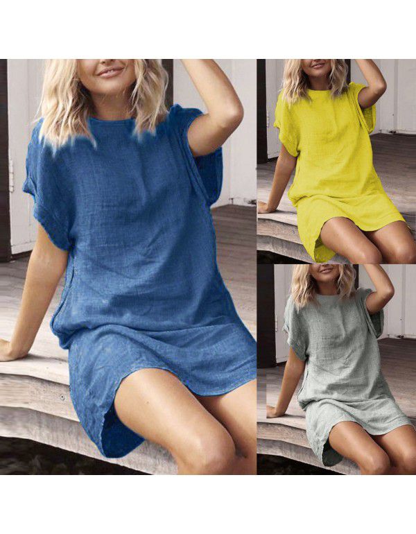 Women's Loose Casual Solid Color Short Sleeve Cott...