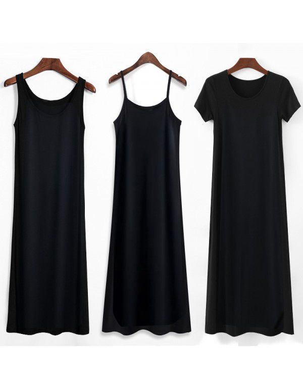 Modal Strap Dress Women Wear Black Tank Top In Sum...