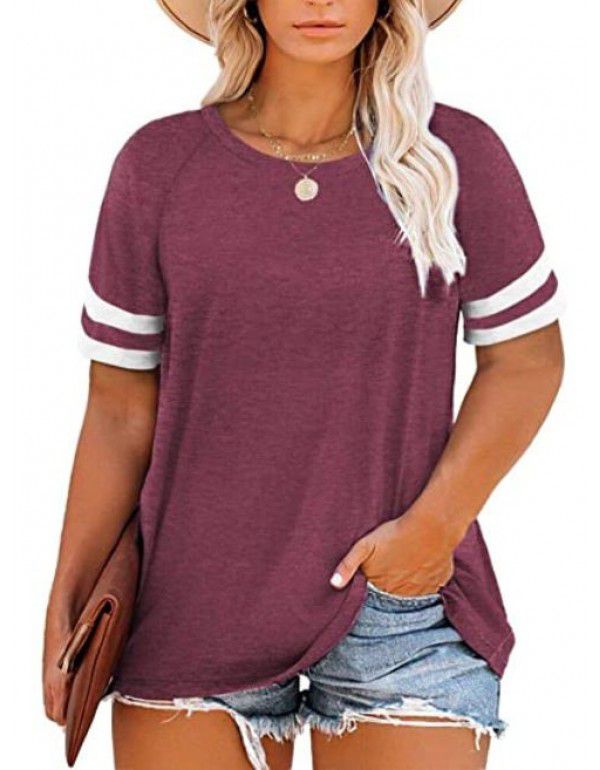 Amazon New Women's Plus Size Top Summer V-neck Raglan Sleeve T-shirt Pocket Style