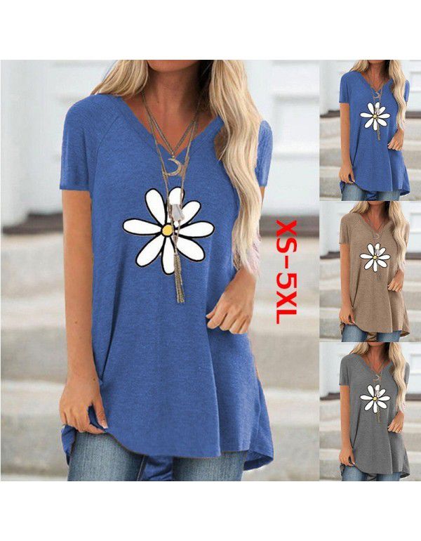 Summer Women's Fashion V-neck Short Sleeve Shirt L...