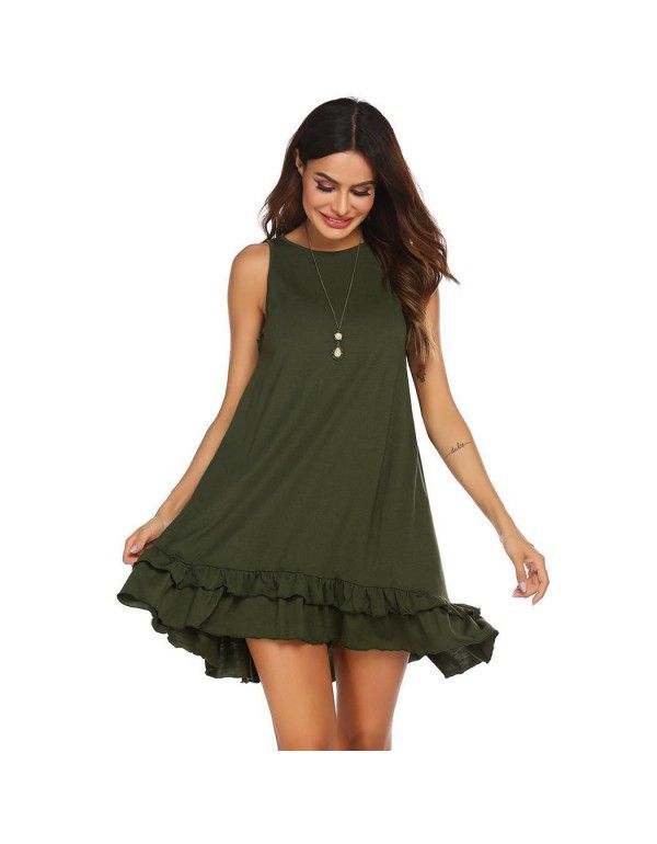 Popular Summer Women's Fashion Women's Dress Double Bottom Ruffled Sleeveless Dress