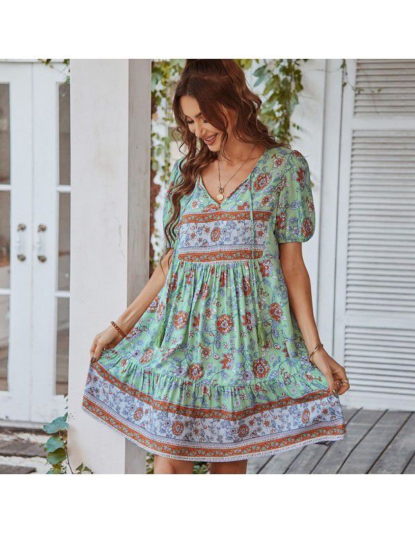 Bohemian Casual Holiday Dress Summer Print Small Fresh Skirt