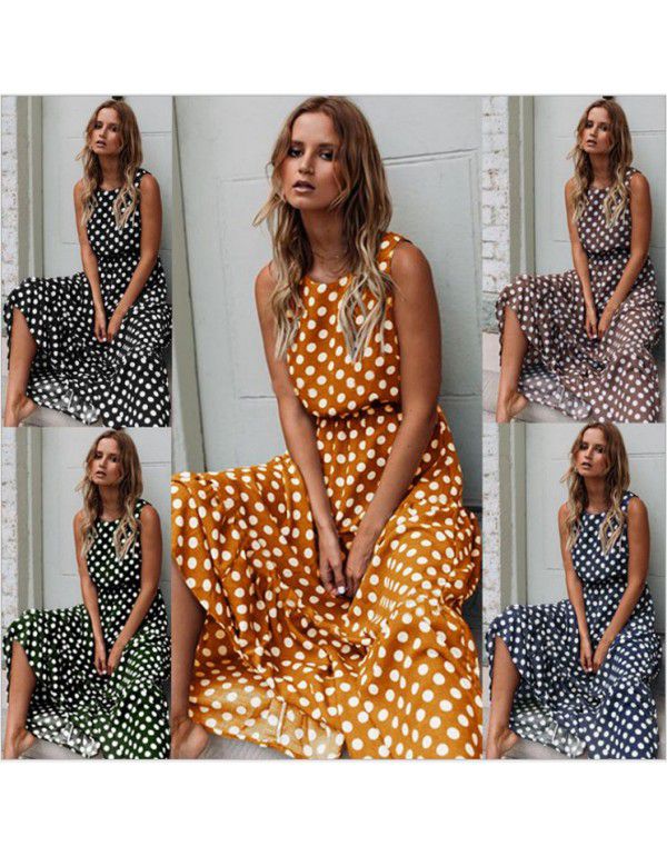 Polka Dot Dress Spring/Summer Fashion Print Polka Dot Round Neck Tank Dress Dress Dress Long Dress