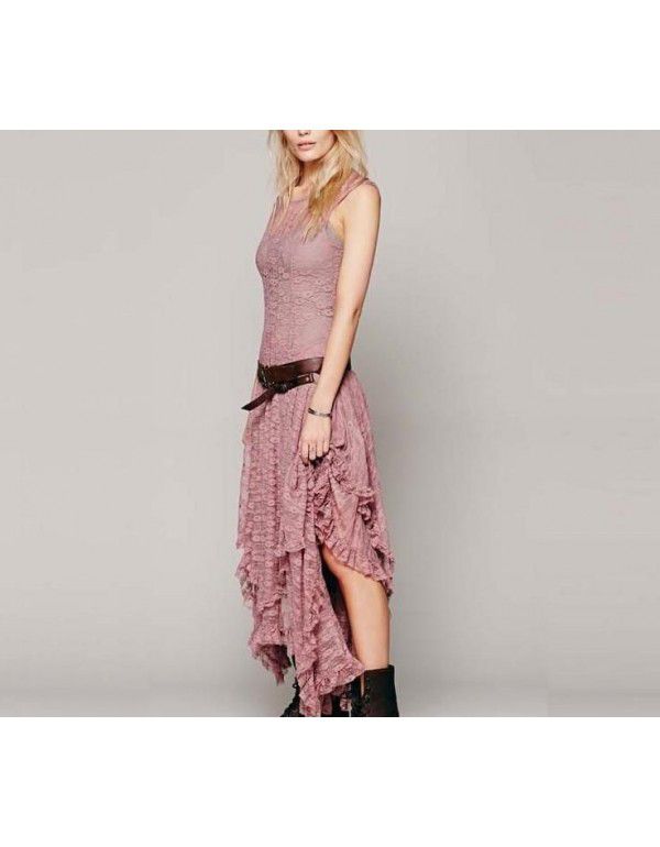 European station fashion women's popular irregular high and low lace skirt sexy long dress 