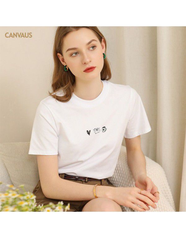 Summer new print short-sleeved t-shirt women's thin round neck cotton white cartoon top 