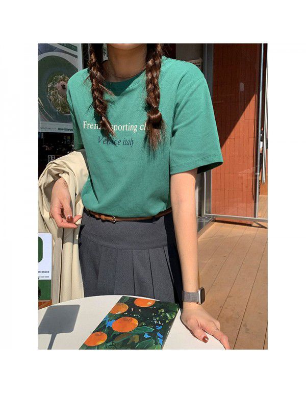 Early spring new Korean letter round neck short-sleeved T-shirt for women's basic style 