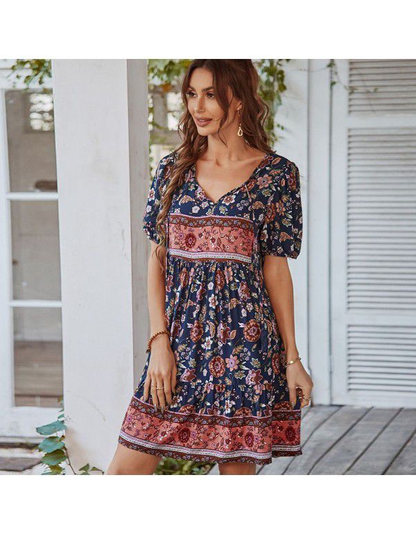 Bohemian Casual Holiday Dress Summer Print Small Fresh Skirt