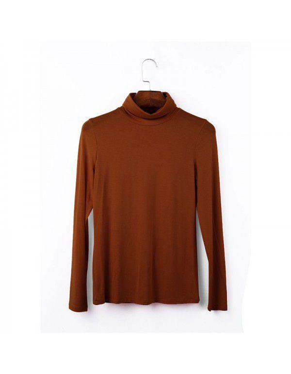 European station large women's autumn long-sleeved T-shirt women's solid color high-necked modal bottom blouse women's autumn top 