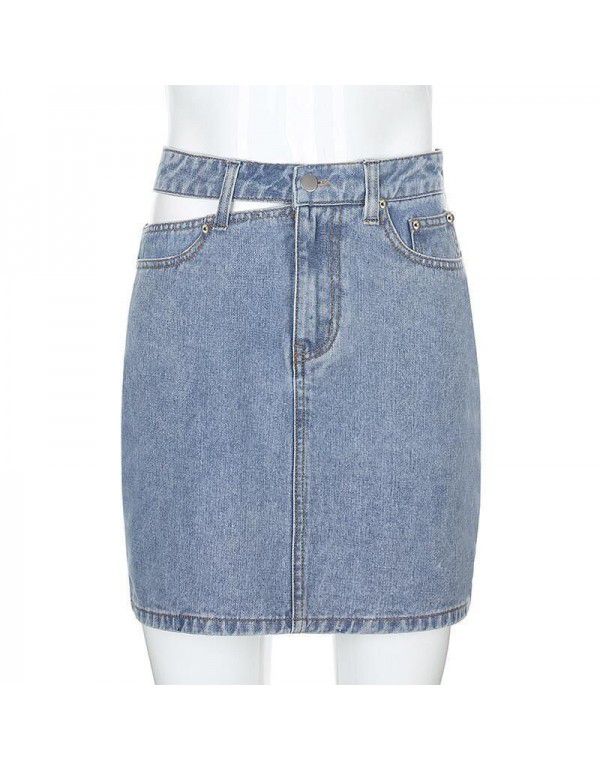 Hollow out Denim Skirt High Waist Slim Casual Wrapped Hip Denim Skirt Short Skirt Women