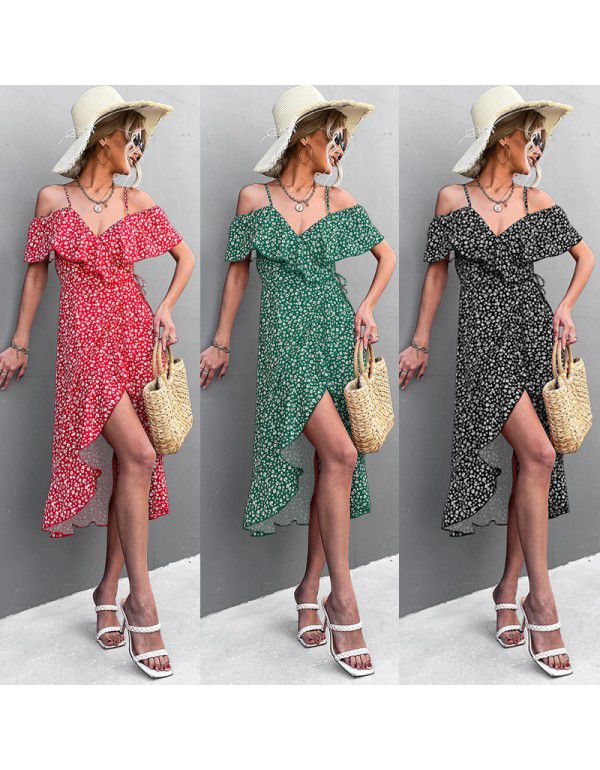 Popular Off Shoulder Floral Strap Dress Irregular ...