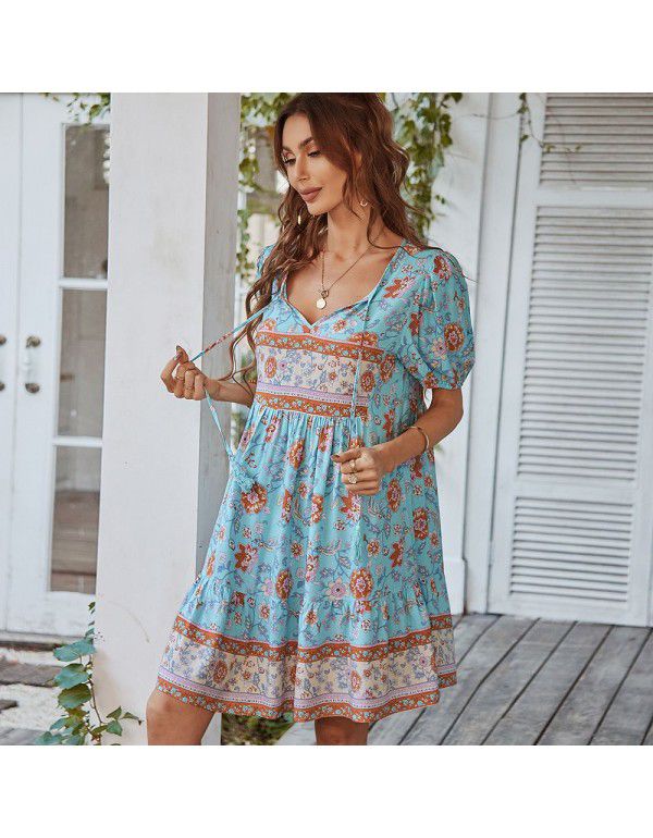 Bohemian Casual Holiday Dress Summer Print Small Fresh Skirt