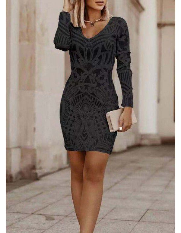 New style of spring dress, mid-length patchwork, slim-fitting, buttock wrapped dress for women 