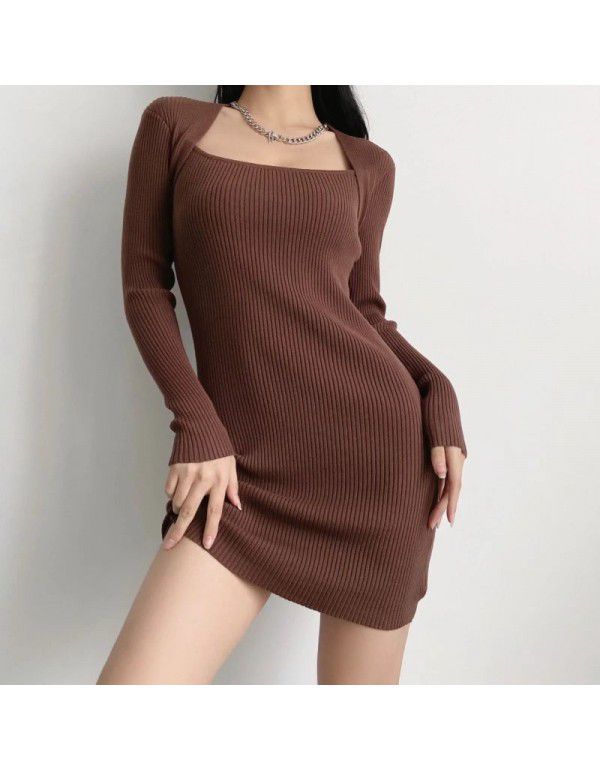 Autumn and Winter Spicy Girls Show Thin Knitted Long Sleeve Dress Women's Sexy Hip Wrap