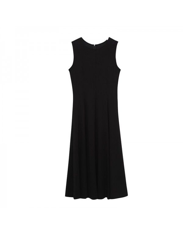 Simple Round Neck Tank Top Dress Women's Early Spring New Korean Style Simple Temperament Drop Long Dress Trend