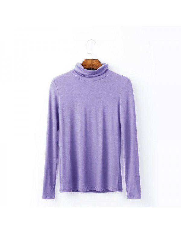 European station large women's autumn long-sleeved T-shirt women's solid color high-necked modal bottom blouse women's autumn top 