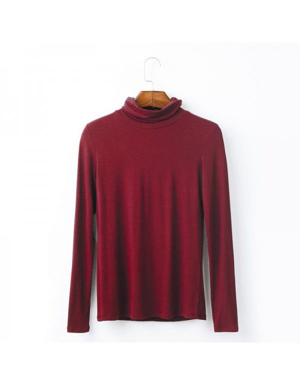 European station large women's autumn long-sleeved T-shirt women's solid color high-necked modal bottom blouse women's autumn top 